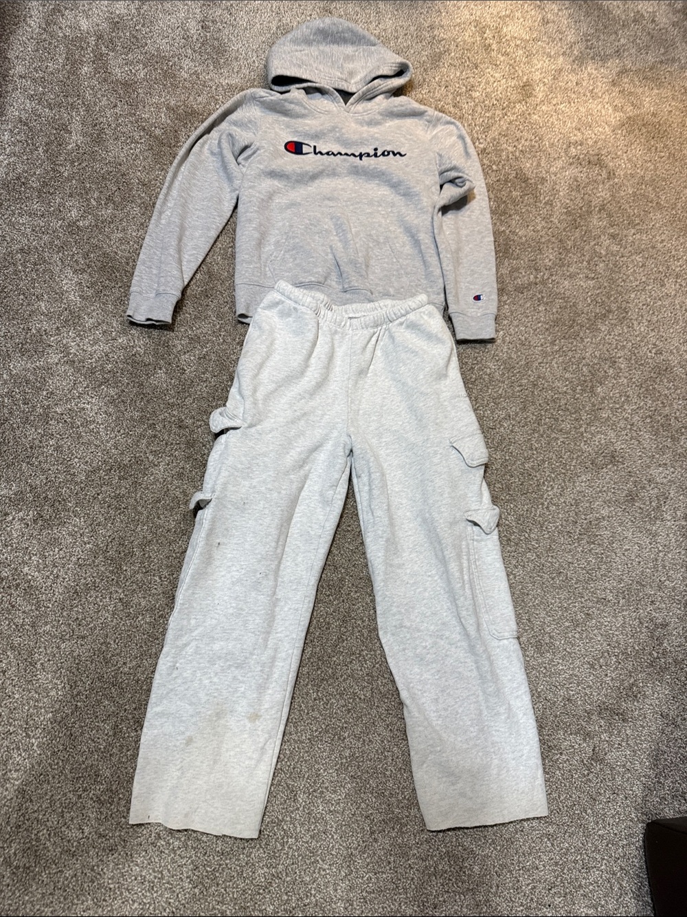 $5 for $20 min order ! Champion Light Gray Kids Hooded and garage wide leg pants